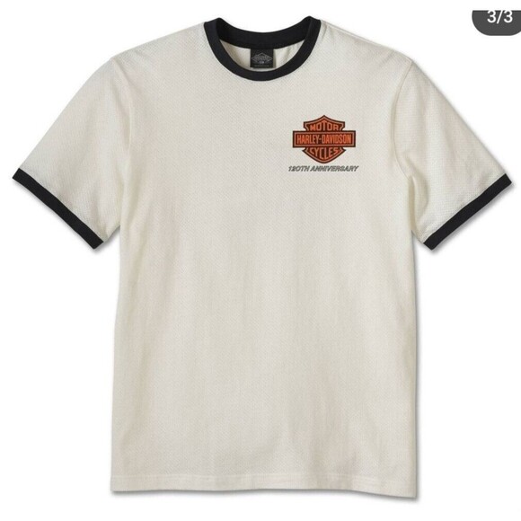 Harley-Davidson Men's 120th Anniversary White Ringer Short Sleeve Shirt Size XL - Picture 9 of 11